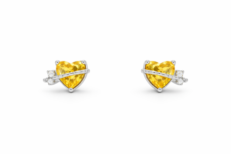 Sarı Taşlı Kalp Küpe